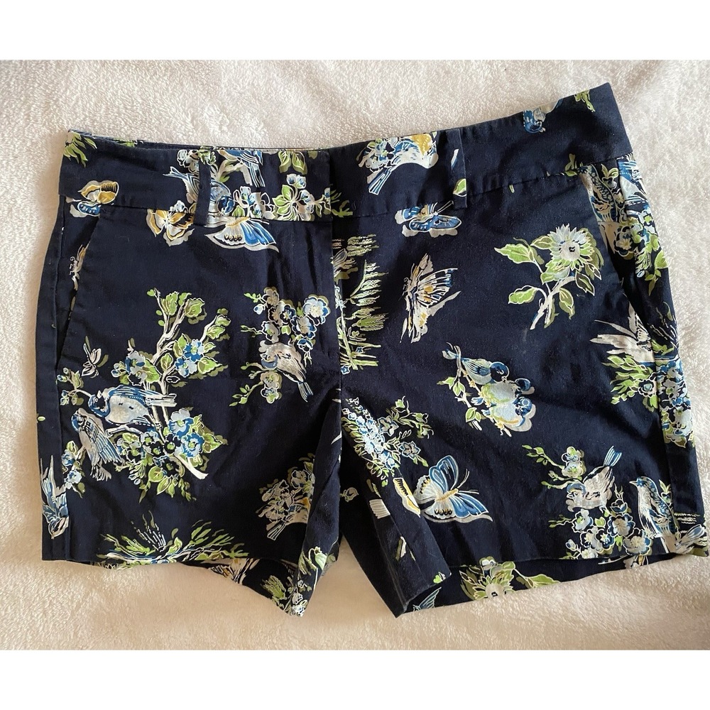 Ann Taylor Factory Shorts Mid Rise Sz 4 Womens Navy Tropical Butterflies